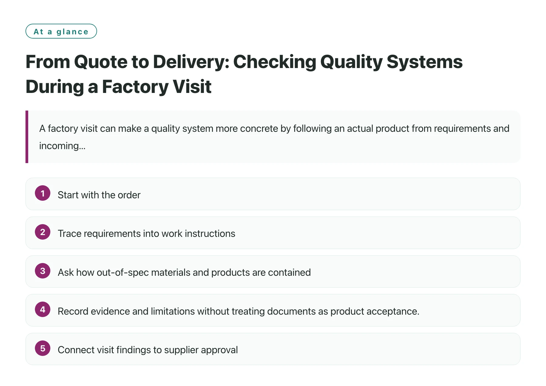 From Quote to Delivery: Checking Quality Systems During a Factory Visit——全文要点速览